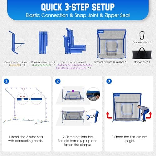 Baseball Softball Net with Blocking System, 7x7ft/6x6ft Practice Cage for Batting/Pitching/Fielding, Metal Frame with Elevated Base and Storage Bag for Backyard Outdoor Indoor thumbnail 9