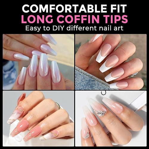 UNA GELLA Long Coffin Nail Tips, 216pcs/12 Sizes Soft Gel Tips | Full Cover Acrylic Fake Nails, Salon Quality Nail Supplies, Easy DIY Extension Press On Nails, Gift for Women thumbnail 2