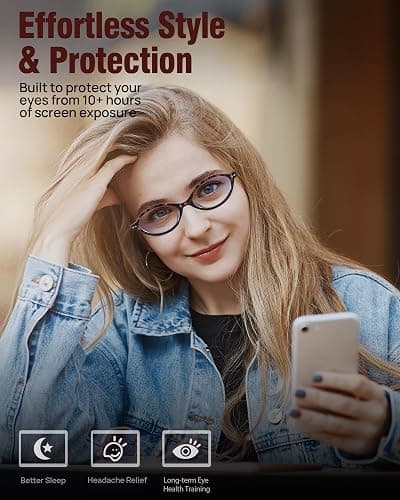 Bossace 1 Pack Oval Blue Light Glasses for Women, Lightweight TR90 Small Frame with Spring Hinge for All-Day Comfort, Anti UV Glare & Eyestrain thumbnail 6