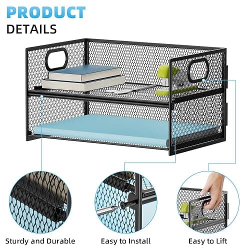 Marbrasse 2 Tier Paper Organizer Letter Tray, Mesh File Organizer with Handle, Paper Sorter Desk Organizer for Home Office Supplies - Black thumbnail 4