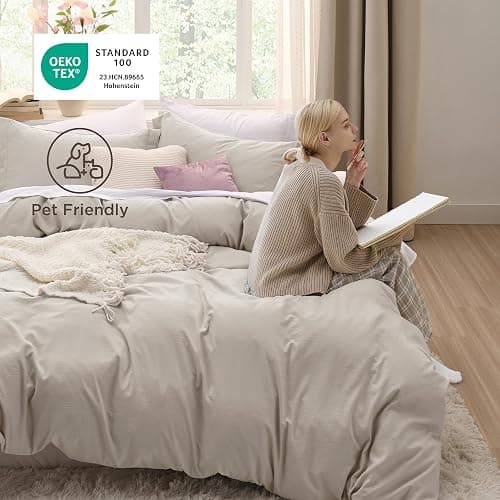 Bedsure Oversized King Duvet Cover - 3 Pieces Prewashed Cotton-Like Polyester Extra Soft Bedding Set, Includes 1 Duvet Cover 120x98 Inches with Zipper Closure & 2 Pillow Shams, Linen, No Comforter thumbnail 5