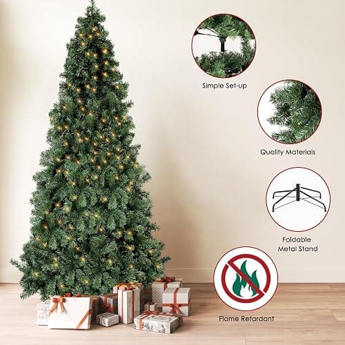 Okicoler 6.5ft Holiday Artificial Pre-lit Christmas Pine Tree with LED Warm Lights,Metal Hinges & Foldable Base,Easy Assembly for Home,Office, Green thumbnail 4