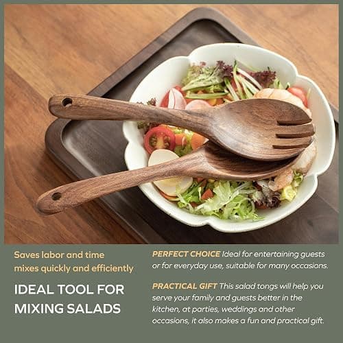 Muso Wood Acacia Salad Servers, 12-inch Wooden Salad Tongs for Serving Salad Mixes, Set of 2 (Acacia salad servers) thumbnail 5