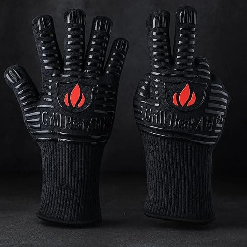 GRILL HEAT AID BBQ Grill Gloves 1472°F - Extreme Heat Resistant Oven Mitts for Grilling, Smoker & Fire Pit with Silicone Grip & EN407 Cut Resistance - Mid Cuff, Black thumbnail 9