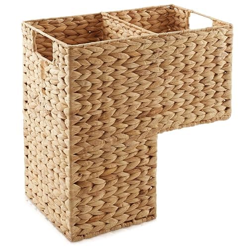 Casafield Stair Step Basket with Handles, Natural - Woven Water Hyacinth Staircase Basket Storage Bin Organizer - Image 1
