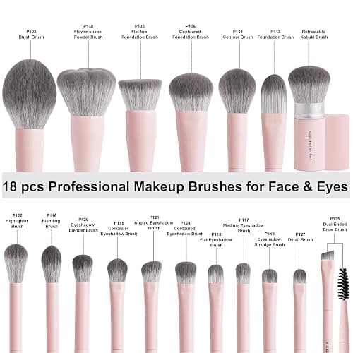 Real Perfection Professional Makeup Brushes 18 Pcs Makeup Brush Set Premium Kabuki Powder Foundation Contour Blush Concealer Eyeshadow Blending Liner Make Up Brush Kit - Pink thumbnail 4