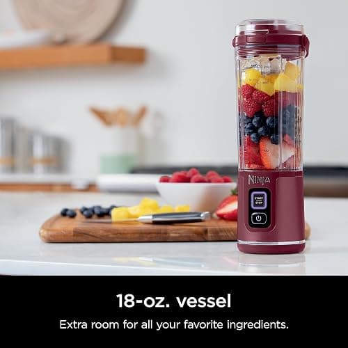 Ninja BC151CR Blast Portable Blender, Cordless, 18oz. Vessel, Personal Blender-for Shakes & Smoothies, BPA Free, Leakproof-Lid & Sip Spout, USB-C Rechargeable, Dishwasher Safe Parts, Cranberry Red thumbnail 2