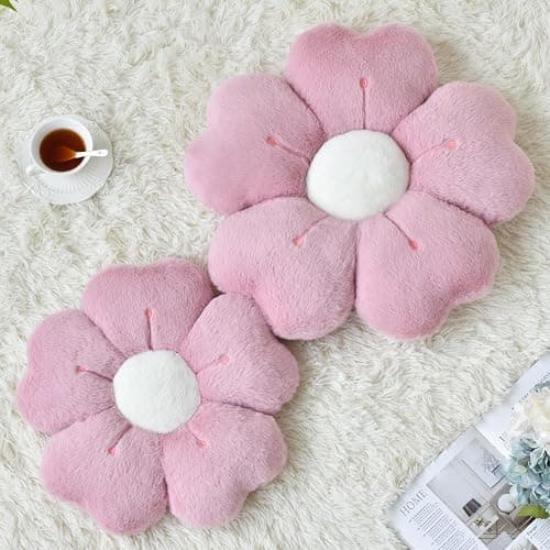 Ddliury Flower Pillow, Flower Shaped Pillow Decorative Throw Pillows for Bed Couch, Cute Daisy Pillow Dorm Decor Floor Seating Cushion (Grey Pink, 15 Inches) thumbnail 2