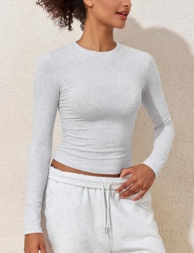 PrettyGuide Women's Cotton Jersey Long Sleeve Shirts Tight Fit Crewneck Crop Tops Basic Fall Going Out Y2K Tops thumbnail 7