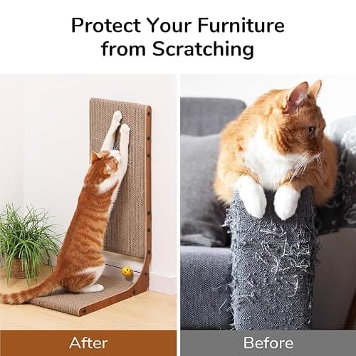 FUKUMARU Cat Scratcher, 26.8 Inch Cat Scratch Pad for Indoor Cats, L Shaped Cardboard Vertical Cats Scratching Board with Ball Toy, Walnut Color, 2 Packs thumbnail 7