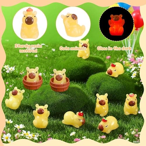 GSrenyu 30PCS Mini Resin Capybara Figurines, Miniature Luminous Capybara Glow in the Dark Little Resin Capybara, Yellow Tiny Capybara Ornament Accessories for DIY Aquarium Decoration Fairy Garden thumbnail 6