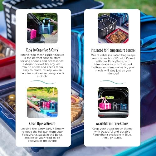 Fancy Panz - Pink Insulated Casserole Carrier Bag - Insulated Thermal Bags for Hot & Cold Food Holds 2 Standard Size Fancy Panz - 2 Pockets - Food Container - Hosting Essentials thumbnail 6