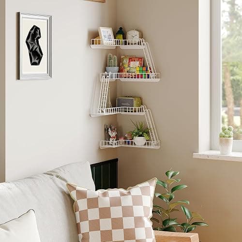 ENPKLUTE 4-Tier Fire Escape Wall Shelf - New York Style Fire Escape Shelf for Figures, Corner Floating Shelves for Wall, Trinket Display Shelves for Home Décor - White thumbnail 4