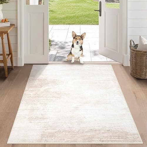 Area Rug 3x5 Washable Rug: Living Room Modern Abstract Rug Soft Non Slip Neutral Rugs Stain Resistant Small Rug Indoor Door Mat for Bedroom Kitchen Nursery Hallway Entryway Office(Beige,3'x5') thumbnail 3