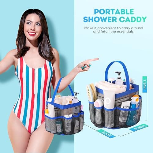 EUDELE Mesh Shower Caddy Portable for College Dorm Room Essentials,Shower Caddy Dorm with 9-Pocket Large Capacity for Beach,Swimming,Gym,Travel essentials, Blue thumbnail 2