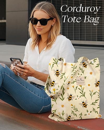 Miss Adola Corduroy Tote Bag for Women - Reusable Totes with Pocket & Buckle Cute Aesthetic Shoulder Bag for Work Travel thumbnail 6