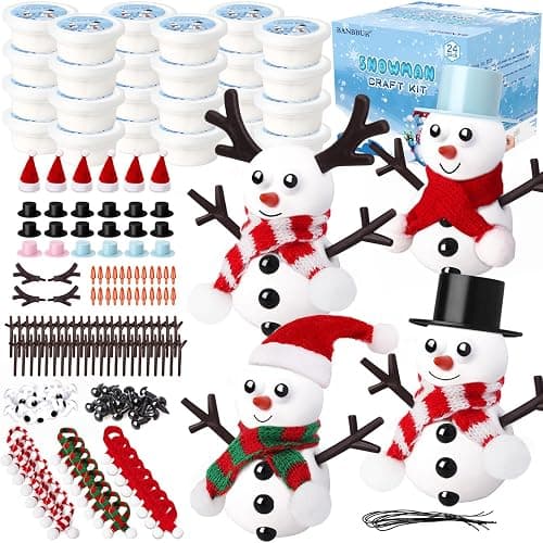 BANBBUR 24 Pack Stocking Stuffers for Kids,Christmas Crafts for Kids Bulk,Build a Snowman Kit,DIY Snowman Crafts Modeling Clay,Christmas Stocking Stuffers Gifts Activities for Boys Girls - Image 1