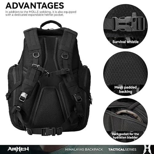 AMHEH 52L Tactical Backpack Military Molle Assault Pack - 3 Day Bugout Survival Rucksack, Hydration Compatible, Black thumbnail 5