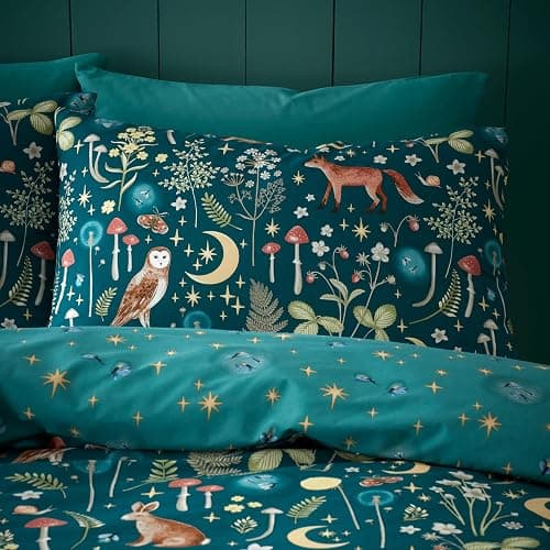 Catherine Lansfield Enchanted Twilight - Set copripiumino matrimoniale reversibile con federe, colore: verde foresta thumbnail 3