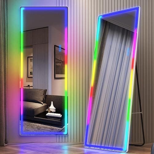 LVSOMT 63 X 22 Full Length Mirror with Lights, RGB Large Wall Mirror Full Length, Standing Full Body Dressing Mirror Wall Mounted Mirrors for Bedroom Living Room Cloakroom, White thumbnail 8