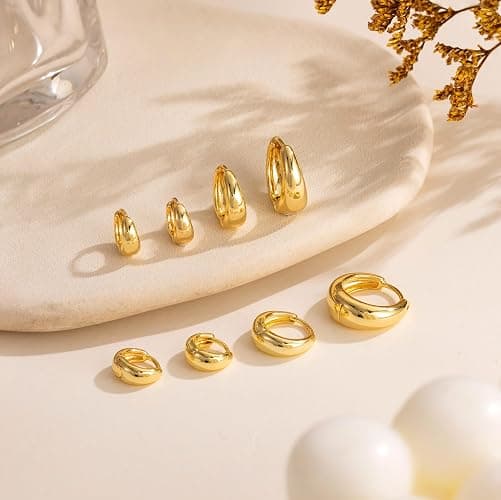 NECOCY 4 Pairs Small Huggie Hoop Earrings for Women, Chunky 14K Gold Plated Earrings Stack Hypoallergenic Lightweight Trendy Cartilage Hoops Earring Set for Multiple Piercing Dainty Minimal Jewelry thumbnail 6