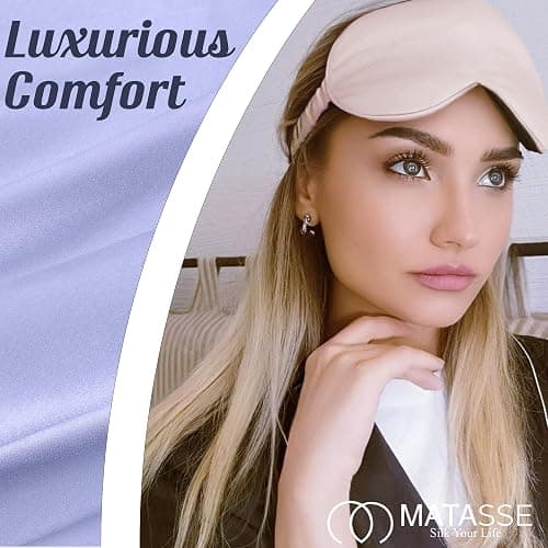 MATASSE Silk Eye Mask for Sleeping with Adjustable Elastic Band - 3D Contoured, Eye Cover Sleep Mask w/Genuine Mulberry Silk Including The Strap for Women, Men (Champagne/Black) thumbnail 5