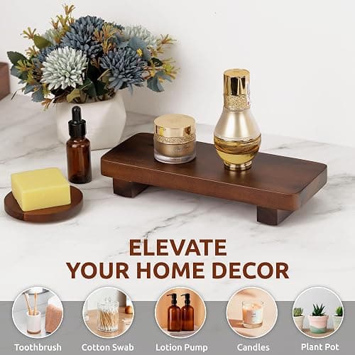 Acacia Wood Pedestal Soap Stand 9.8x4 Inches, 100% Solid Wood Riser, Candle Plant Holder, Soap Dish Holder Decor, Display Tray for Kitchen Bathroom Counter Sink Farmhouse Decor (Dark Brown) thumbnail 5