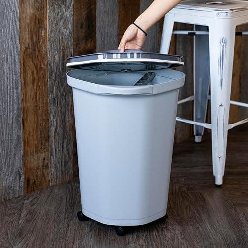 IRIS USA Pet Food Storage Container 25 lbs, Premium 60% Improved Airtight Seal with Air Valve, 2 Cup Scoop, Removable Wheels, Easy to Open - Made in the USA, Gray thumbnail 4