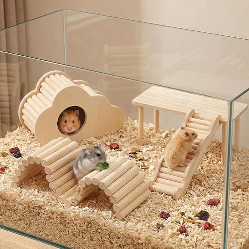 Hamster Platforms Wooden Ladder Bendy Bridge Fence Hidden Play House | Hamster Game Climbing Toy with Platform Decor Cage Accessories for Dwarf Syrian Mice Degus Gerbils Squirrel Small Pets thumbnail 7