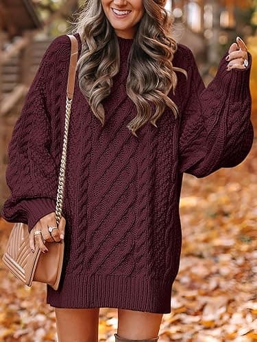 ANRABESS Womens Sweater Dress Oversized Cable Knit Chunky Long Sleeve Short Dresses 2025 Fall Outfits Vacation Winter Clothes thumbnail 3