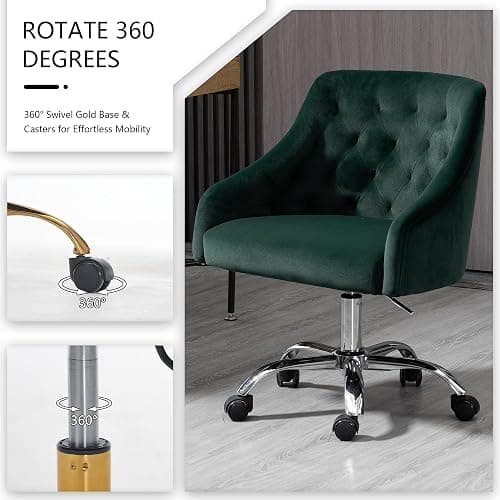 LOVSPATIO Home Office Chair, Velvet Swivel Adjustable Accent Vanity Chair with Arms Nailhead Trim for Bedroom, for to Living Room, Studying, Office (Forest Green) thumbnail 6