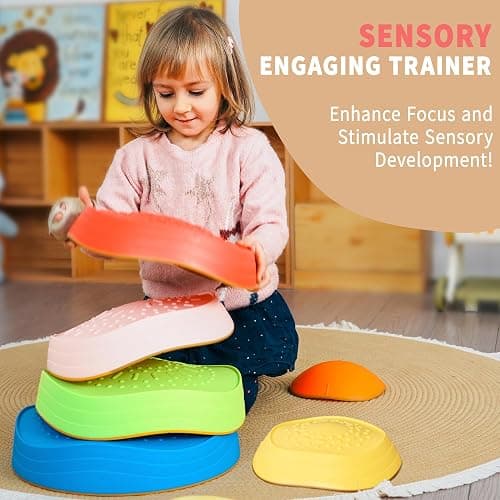 Oranmew Stepping Stones for Kids – Toddler Stepping Stones for Balance and Sensory Play, Non-Slip Indoor and Outdoor Balance Toys for Boys and Girls Age 3+, Stackable 6 Pcs Set thumbnail 4