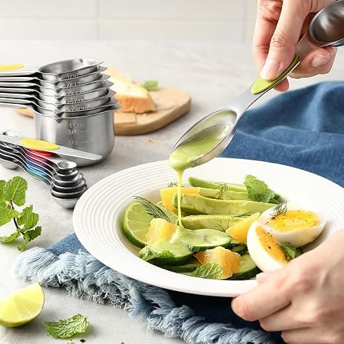 Spring Chef Magnetic Measuring Cups & Spoons Set, Patented, Strong N45 Magnets, Heavy Duty Stainless Steel Fits in Spice Jars for Baking & Cooking, BPA Free, Set of 15 with Leveler, Multicolor thumbnail 2