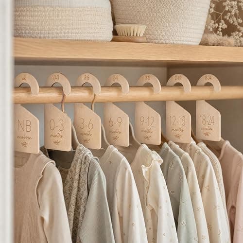 Beautiful Wooden Baby Closet Dividers Set of 7 - Newborn to 24 Months | Double-sided Nursery Hanger Dividers Easily Organize Your Little Girls or Boys Room Clothes by Size thumbnail 2