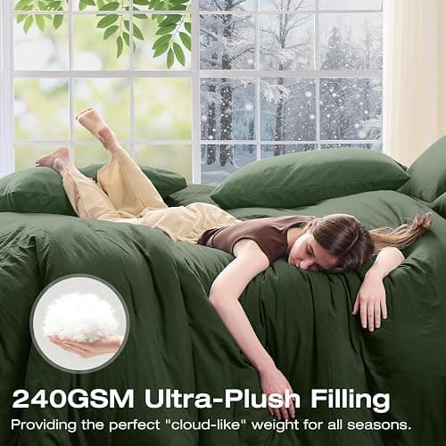 Sasttie Queen Comforter Set 7-Piece Dark Green, Pre-Washed Bed in a Bag | Soft & Breathable, All-Season Bedding Set with Comforter, Sheets, Pillowcases & Pillow Shams, OEKO-TEX, Down Alternative thumbnail 4