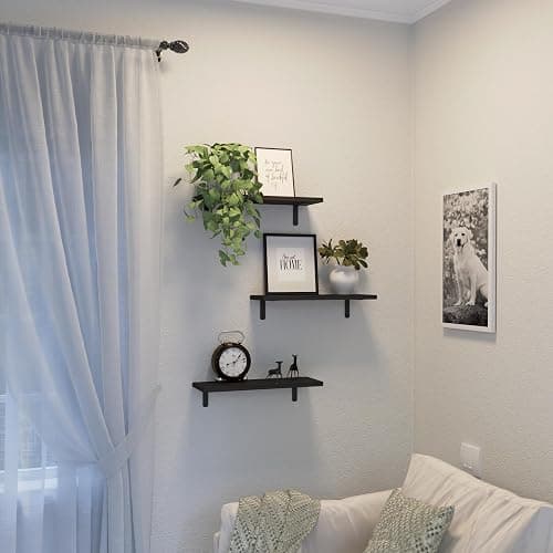 DOLLFIO Floating Shelves, 3 Sets Wall Wooden Shelves for Décor, Mounted Bathroom Shelf Storage, Book Wall, Bedroom, Living Room – Black, HM02 thumbnail 6