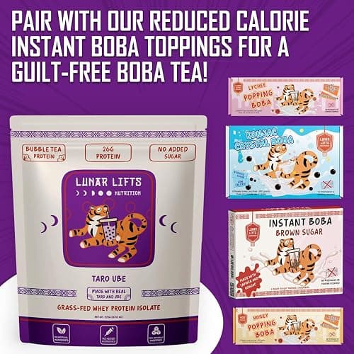 Lunar Lifts Nutrition Taro Ube Boba Tea Protein Powder | 26g Taro Milk Tea Powder | Whey Protein Isolate Powder | Bubble Tea High Protein Powder | No Added Sugars or Artificial Ingredients thumbnail 8