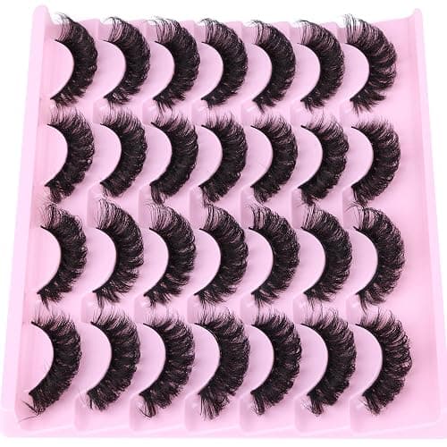 False Eyelashes Volume Russian Strip Lashes D-Curly Fake Eyelashes Extension Wispy Cat Eye Lashes Handmade Soft Reusable 14 Pairs Lashes Pack thumbnail 8