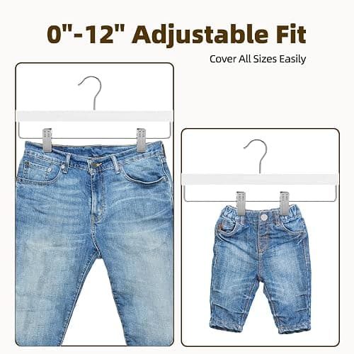 HOUSE DAY Premium Wooden Pants Hangers 25 Pack, Solid Lotus Wood Skirt Hangers with 2-Adjustable Clips, Heavy Duty & Anti Slip Wood Bottom Hanger for Slacks, Jeans, Trousers, Shorts (White) - Pack of 25 - White thumbnail 4