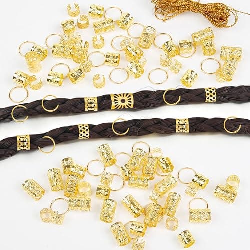 Hair Jewelry for Braids Gold Hair Accessories for Girls,Dreadlock Accessories Hair Cuffs Braids Clips for Women Pirate Costume Halloween Decoration,100 PCS thumbnail 4