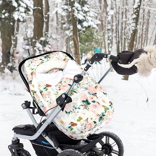 DILIMI Car Seat Covers for Babies, Winter Baby Car Seat Cover, Infant Car Seat Canopy for Girls Boys, Warm Windproof Carseat Canopy for Newborn, Pink Floral thumbnail 2