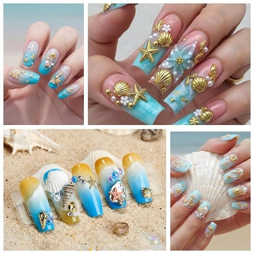 Gold Nail Charms, 2Boxes Gold Star Ocean Nail Gems Charms, Metal Small Star Moon Seashell Starfish Summer Charms for Acrylic Nail Art Alloy Nail Rhinestones for Women DIY Accessories thumbnail 4