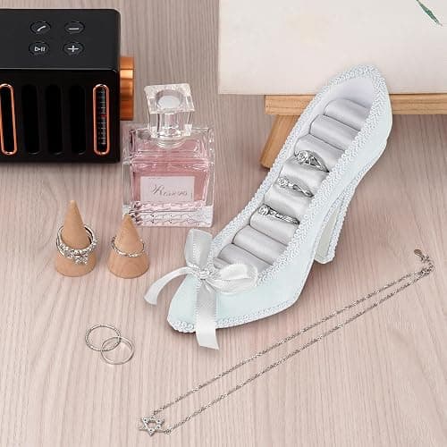 Biiange Small High Heels Jewelry Storage, Bow High Heel Jewelry Organizer for Women, Earring Ring Display Holder, Home Decor Ornaments Storage Rack, Gift for Women Girls (Blue) thumbnail 2