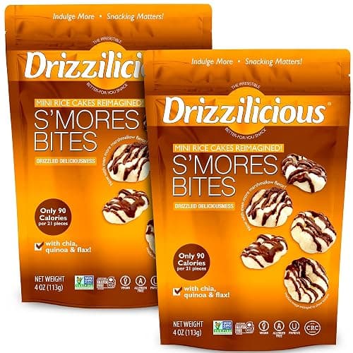 Drizzilicious Mini Rice Cakes S'mores - Rice Crisps, Healthy Snack for Adults and Kids, Flavored Rice Cakes, Vegan, Gluten Free, Allergen Free, Only 90 Calories Per Serving - 4oz (Pack of 2) - Image 1