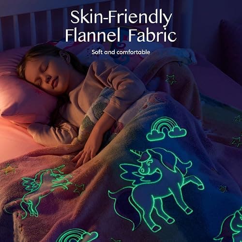 Joiedomi Glow in The Dark Blanket - Unicorns Gifts Toys for Girls Age 2 3 4 5 6 7 8 9 10 11 12 Year Old - Soft Cozy Flannel Kids Throw Blanket, Birthday Bedroom Decor 50"×60" thumbnail 6