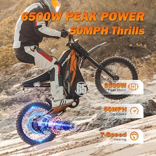 HAPPYRUN G300 Pro Electric Dirt Bike for Adults, 72V 30Ah Battery, 6500W Motor, 50 MPH Speed, 70 Mile Range, 350 Lbs Load Capacity, Hydraulic Brakes Black (Orange) thumbnail 2