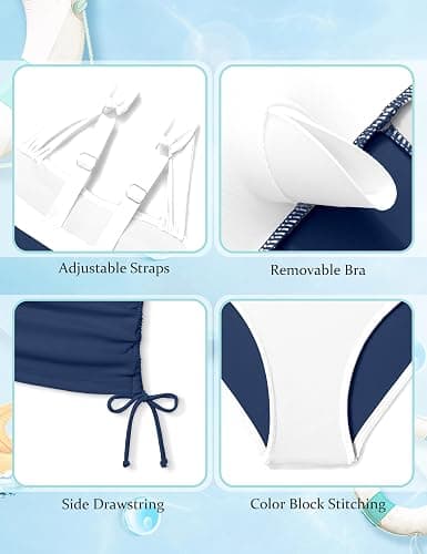 Queenstyle Teen Girls Tankini Swimsuit 2 Piece Bathing Suit Color-Block Drawstring Girls' Swimwear for 9-16 Years thumbnail 5