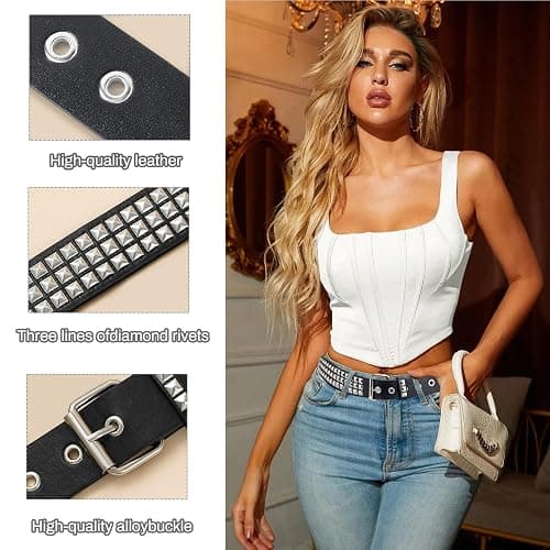 WQYILEAER 3 Pcs Studded Belt, Y2K Belt EMO Goth Belts Punk Rock with Bullet belts for Women Men thumbnail 3
