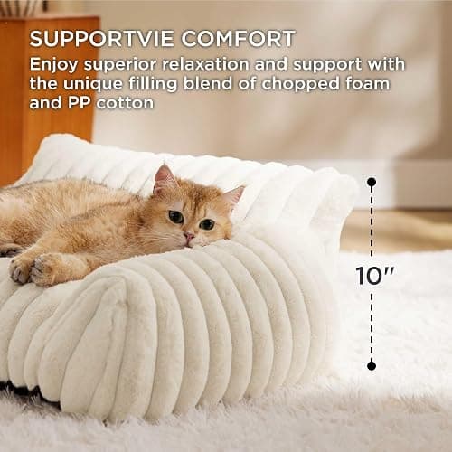 Bedsure ComfyFleece® Shown on TV Fluffy Cute Dog Couch for Pets,30in Cream | Small & Medium Dog Bed Washable Cover,Supportive Couch Bed for Small Dogs,Pet Sofa Seen on Good Day New York,Up to 20 Lbs thumbnail 3