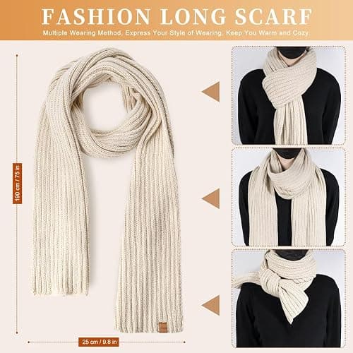 Winter Beanie Hat Scarf Gloves Set for Women, Womens Beanie with Pom Pom Long Scarf Neck Warmer Touchscreen Gloves 3 in 1 Set thumbnail 5
